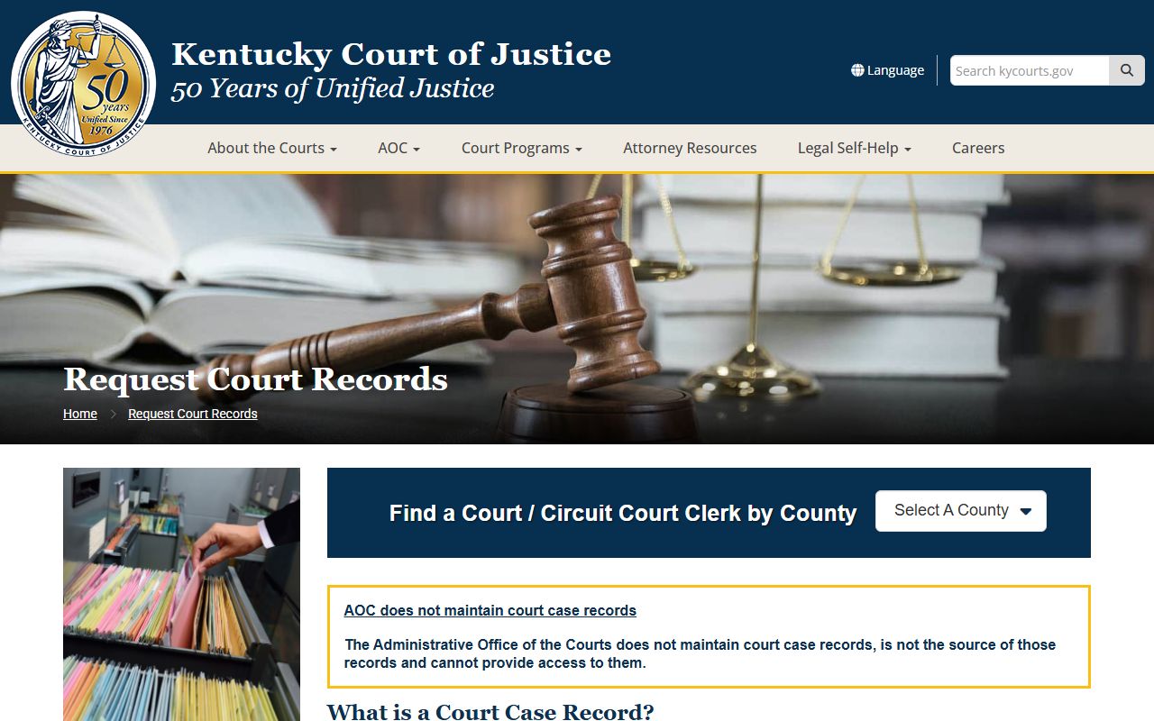 Johnson County court records request page from Kentucky Court of Justice