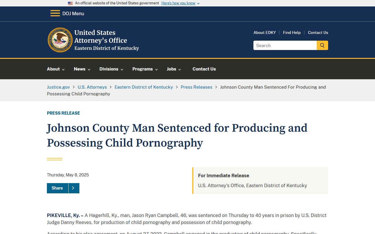 Johnson County criminal court records federal sentencing release May 2025