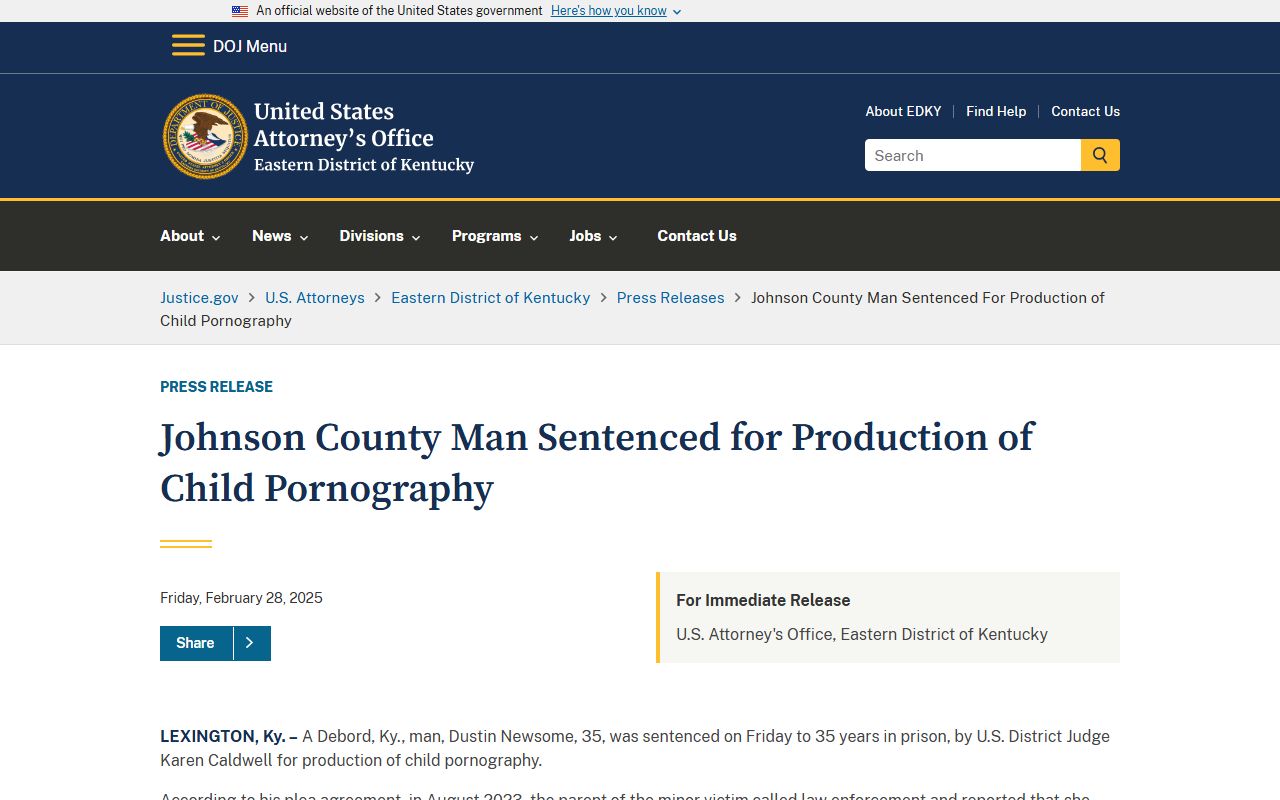 Johnson County criminal court records federal sentencing release February 2025