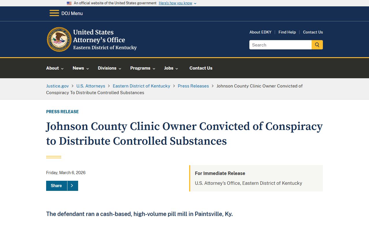 Johnson County criminal court records Paintsville federal conviction release