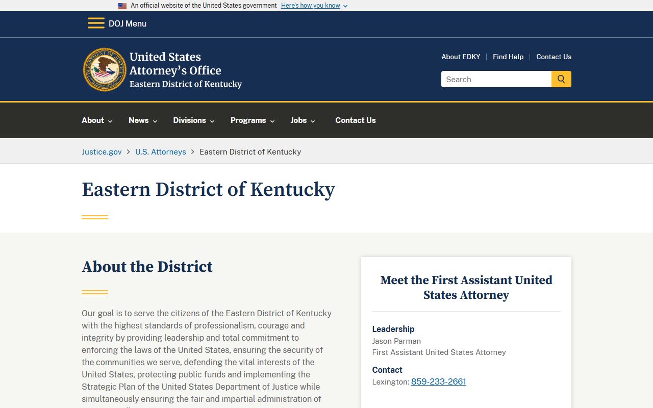 Johnson County criminal court records U.S. Attorney Eastern District of Kentucky