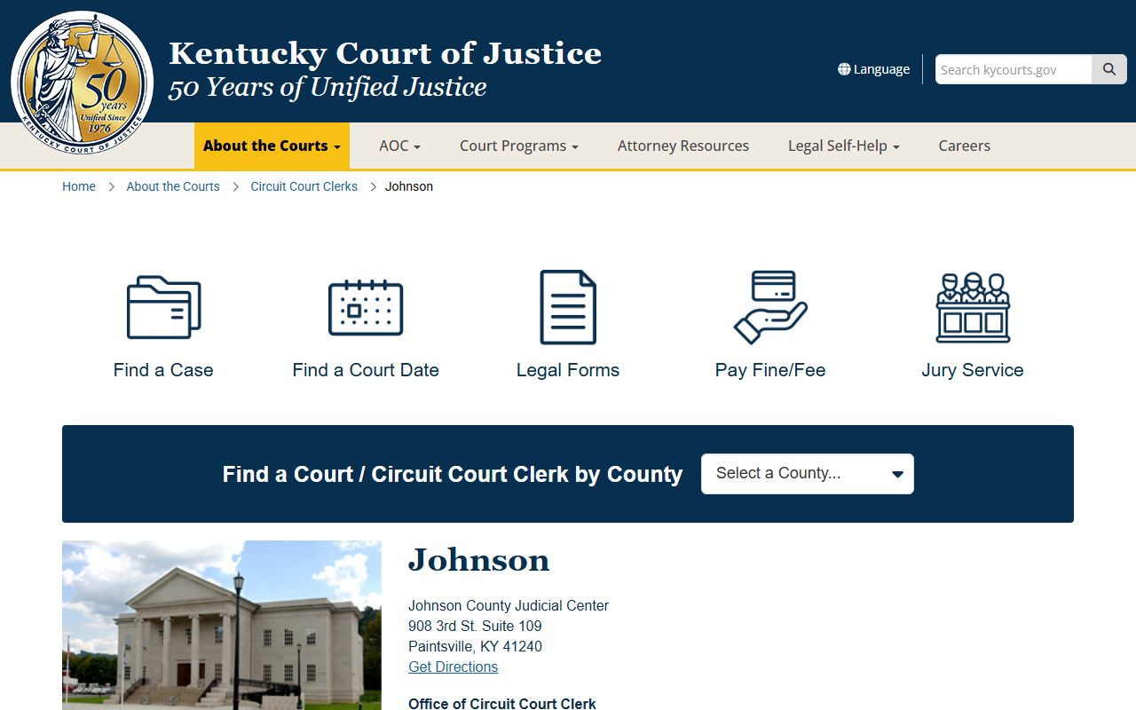 Johnson County Court official Kentucky Court of Justice page