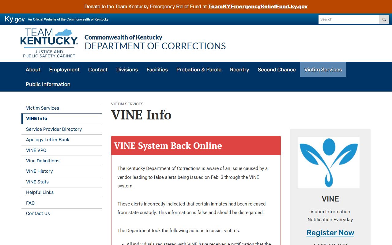 Johnson County inmate records Kentucky VINE information