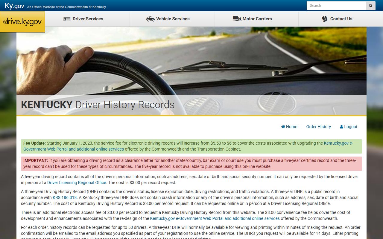 Johnson County traffic court records Kentucky driver history portal