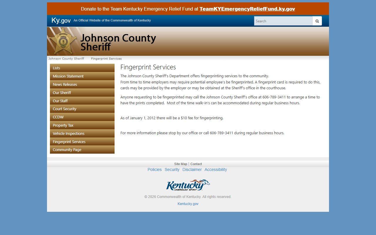 Johnson County warrant records sheriff fingerprint service channel