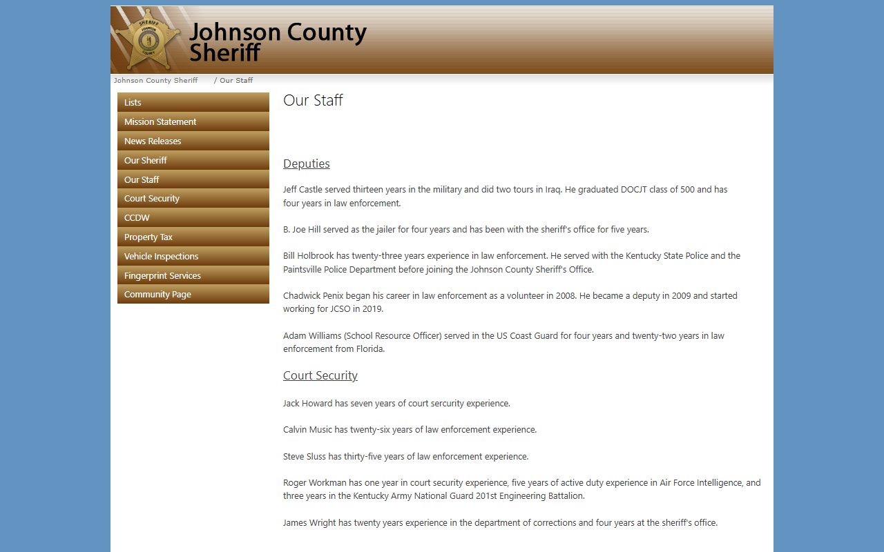 Johnson County warrant records sheriff staff source